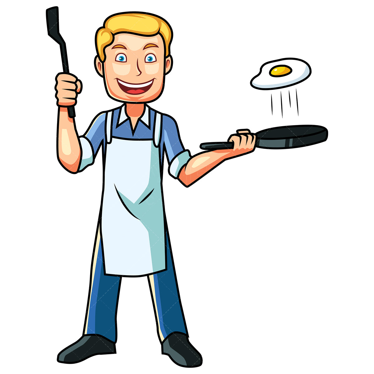 Royalty-free stock vector illustration of a man frying up egg.