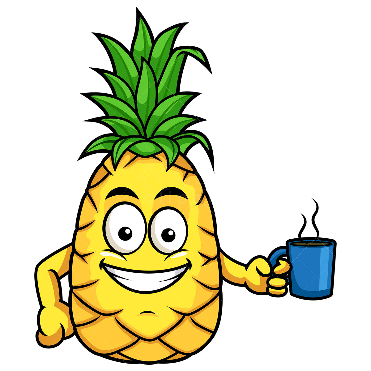 Royalty-free stock vector illustration of  a pineapple holding cup of coffee.