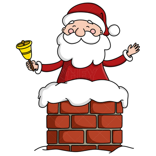 Royalty-free stock vector illustration of  a santa claus ringing christmas bell while in chimney.