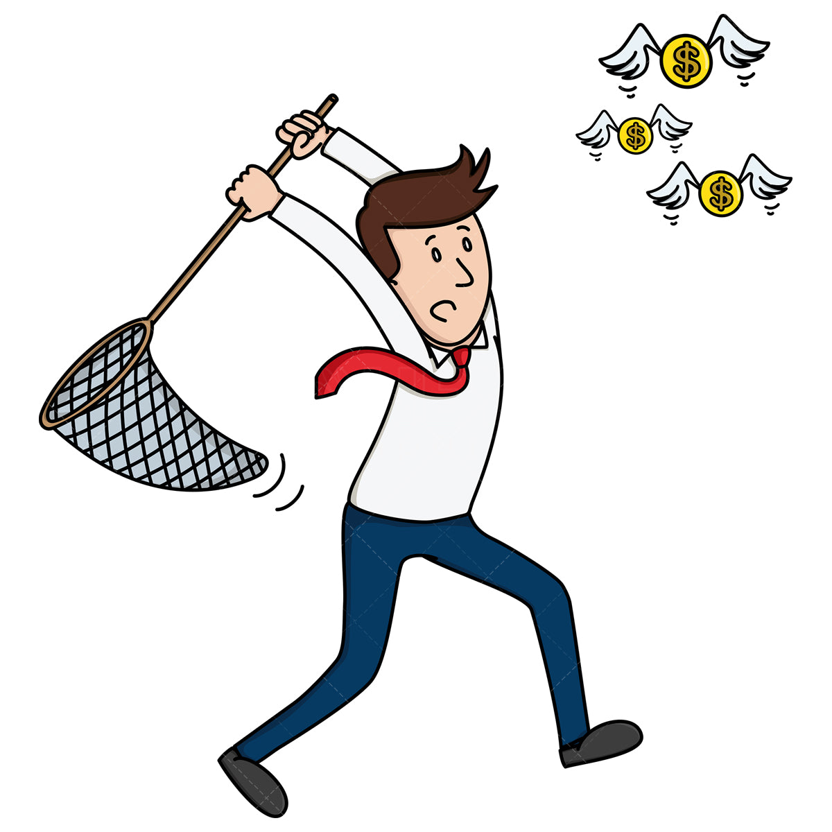 Royalty-free stock vector illustration of a businessman catching dollars with net.