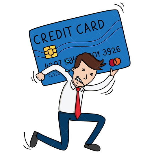 Royalty-free stock vector illustration of a business man under credit card debt.