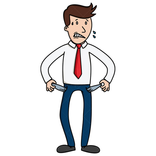 Royalty-free stock vector illustration of a business man with empty pockets.