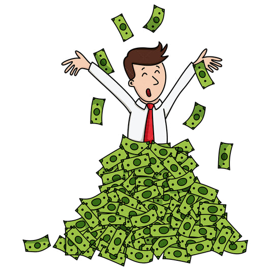 Royalty-free stock vector illustration of a businessman in a pile of cash.