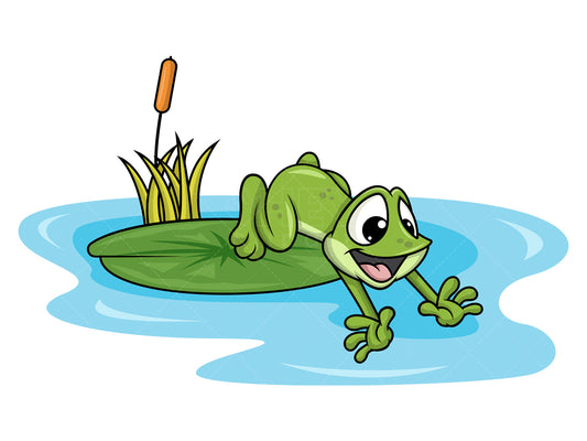 Royalty-free stock vector illustration of  a frog jumping into pond.