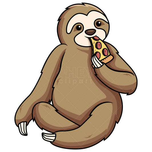 Royalty-free stock vector illustration of a sloth eating pizza.