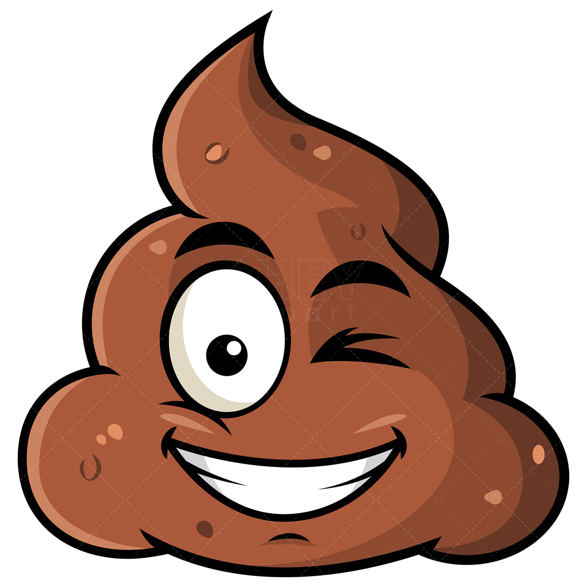 Royalty-free stock vector illustration of a winking and smiling poop emoji.
