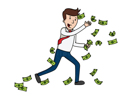 Royalty-free stock vector illustration of an excited businessman catching cash.