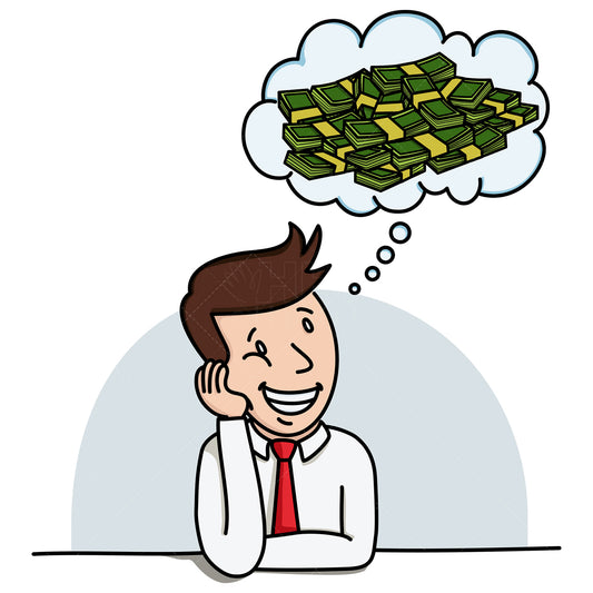 Royalty-free stock vector illustration of a businessman daydreaming about money.