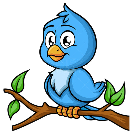 Royalty-free stock vector illustration of  a blue bird on tree branch.