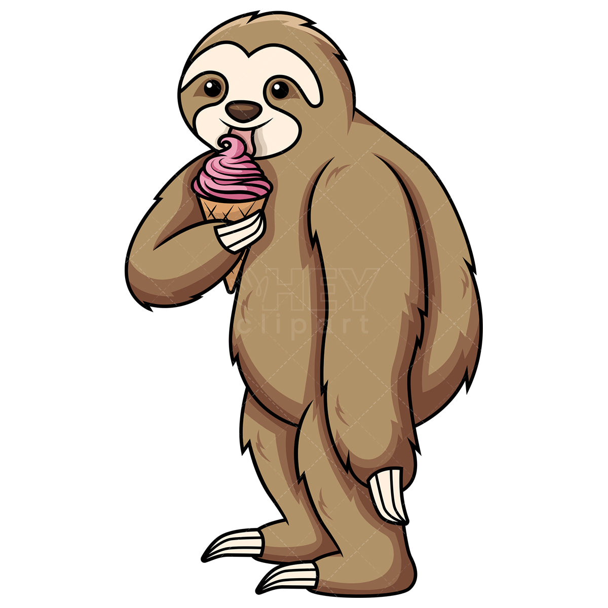 Royalty-free stock vector illustration of a sloth eating ice cream.