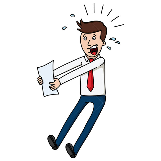 Royalty-free stock vector illustration of a businessman horrified at the sight of a report.