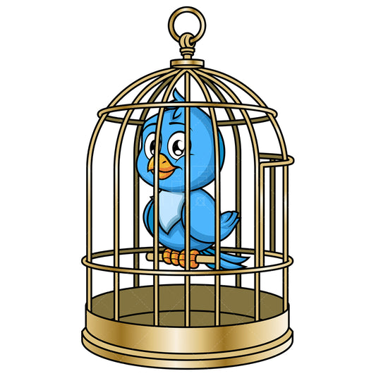 Royalty-free stock vector illustration of  a blue bird in a cage.