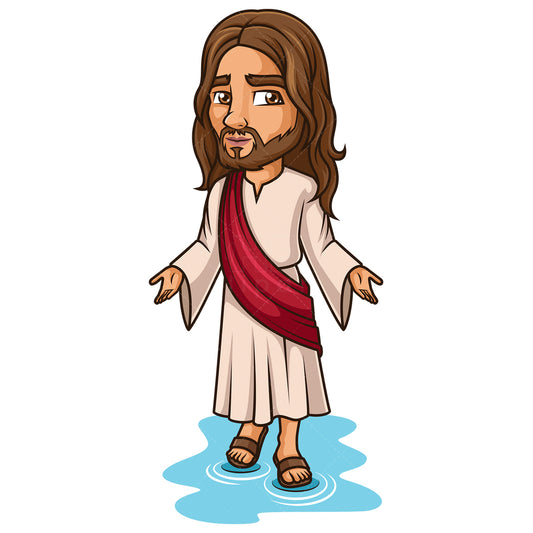 Royalty-free stock vector illustration of  jesus christ walking on water.