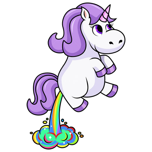 Royalty-free stock vector illustration of a unicorn farting a rainbow.