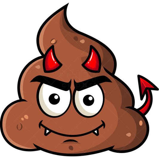 Royalty-free stock vector illustration of a crafty devil poop emoji.