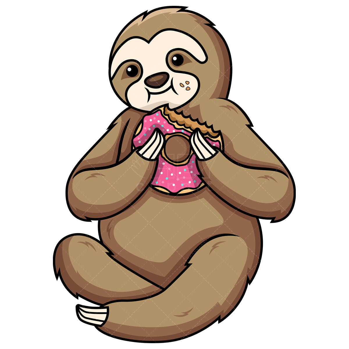 Royalty-free stock vector illustration of a sloth eating donut.