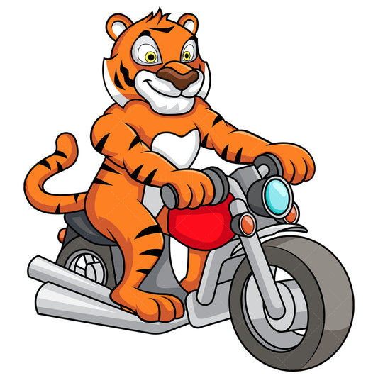 Royalty-free stock vector illustration of a tiger riding a motorcycle.