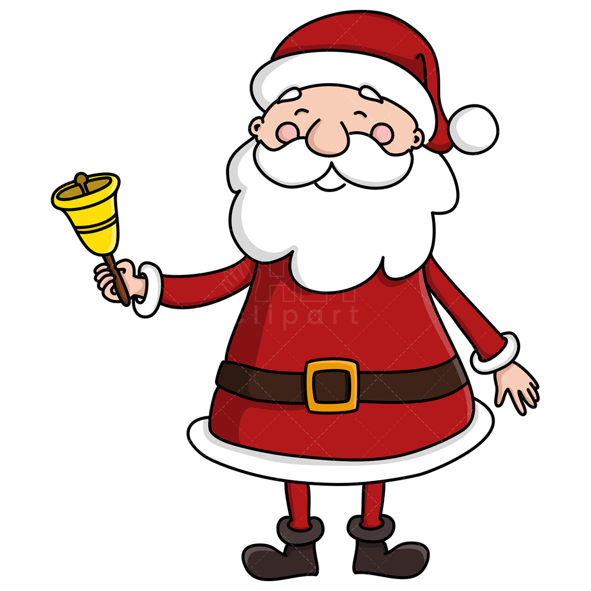 Royalty-free stock vector illustration of  a cheerful santa claus ringing christmas bell.