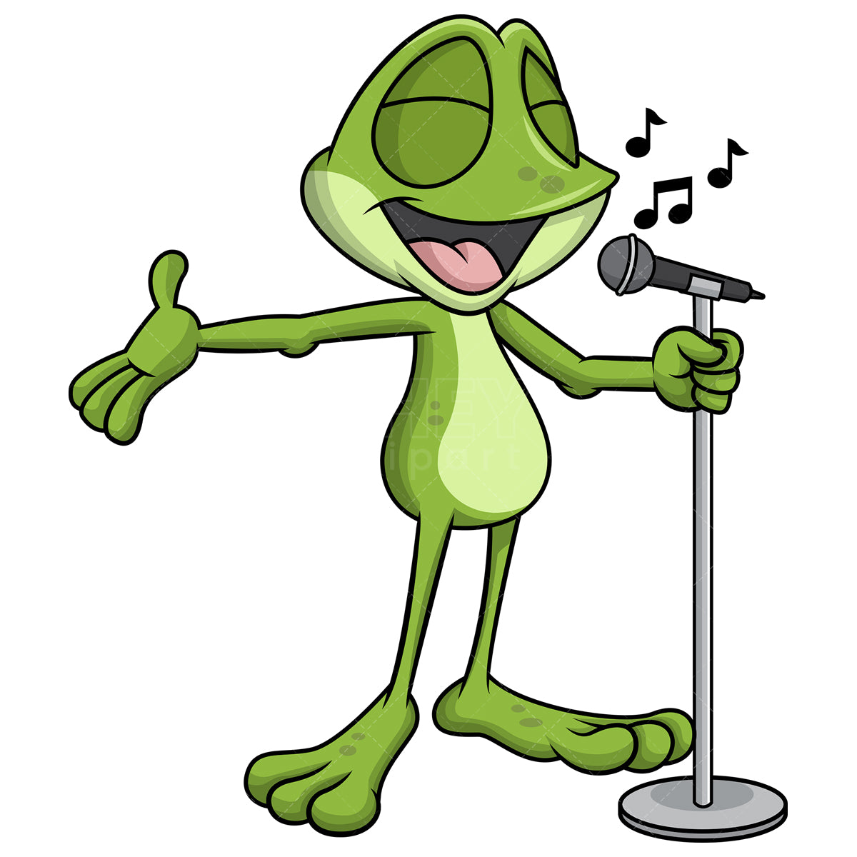 Royalty-free stock vector illustration of  a frog mascot singing.