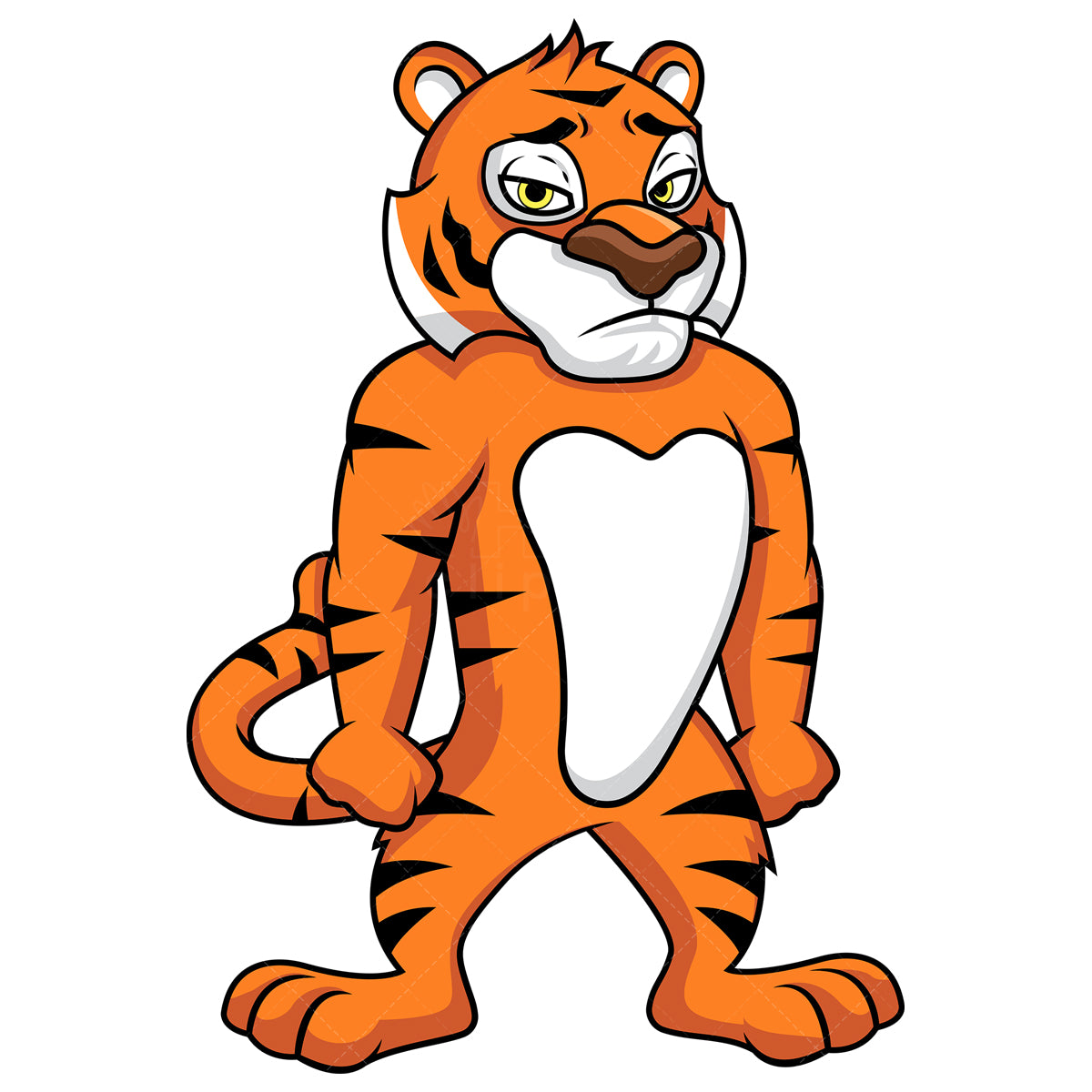 Royalty-free stock vector illustration of a tiger character looking sad.