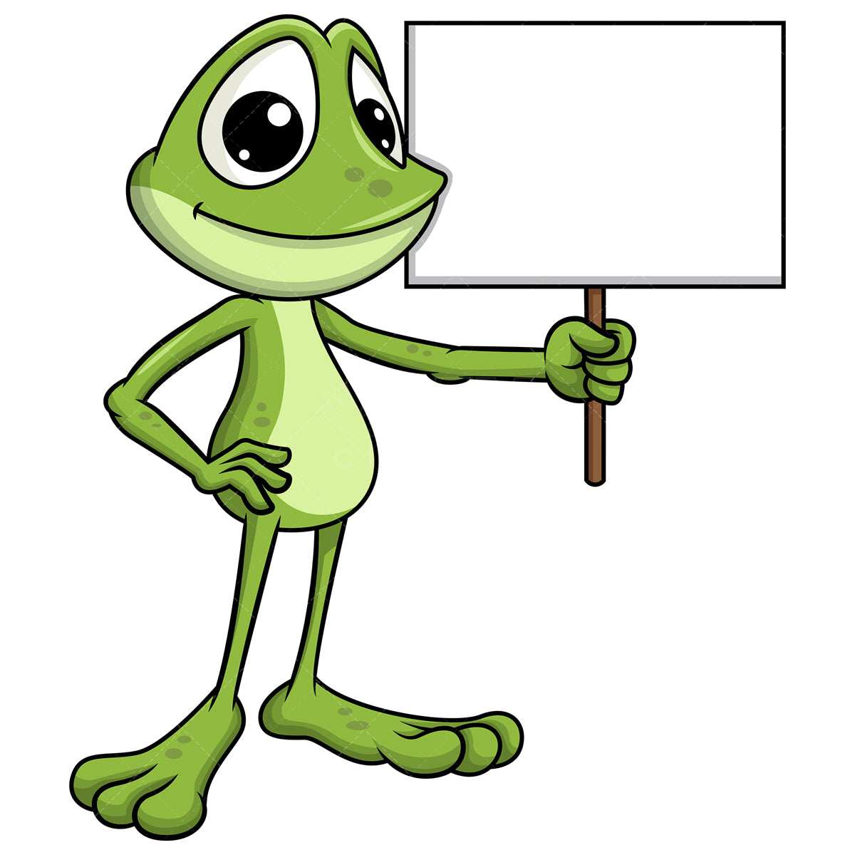 Royalty-free stock vector illustration of  a frog mascot holding blank sign.
