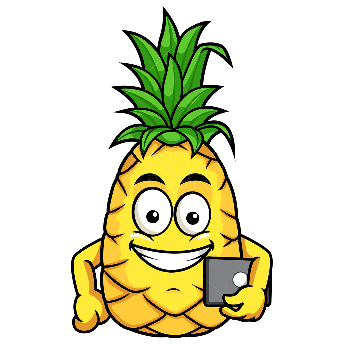 Royalty-free stock vector illustration of  a pineapple holding tablet.