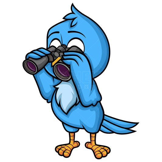 Royalty-free stock vector illustration of  a blue bird holding binoculars.