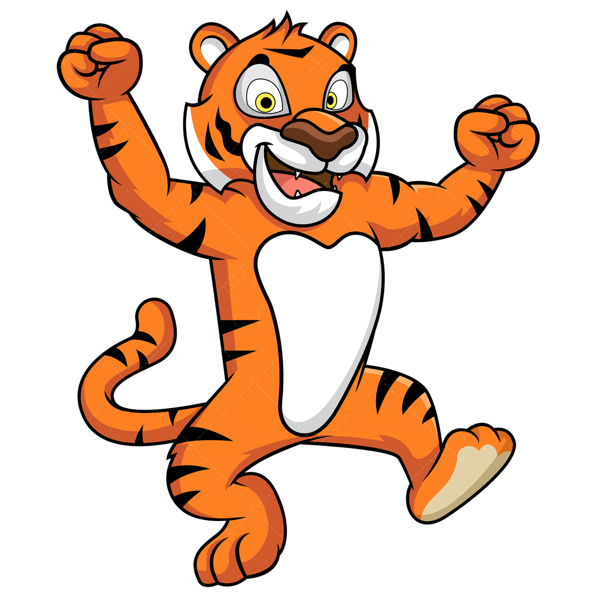 Royalty-free stock vector illustration of an excited tiger mascot dancing.