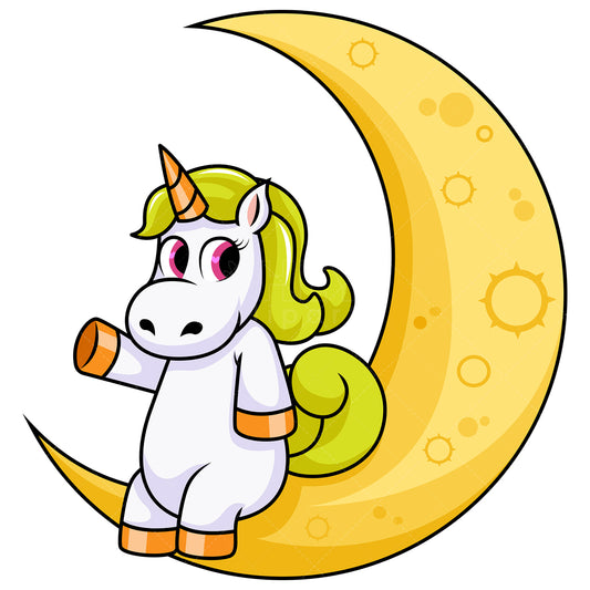 Royalty-free stock vector illustration of a unicorn sitting on the moon.