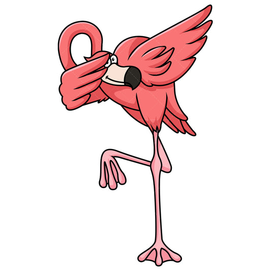 Royalty-free stock vector illustration of a dabbing flamingo.