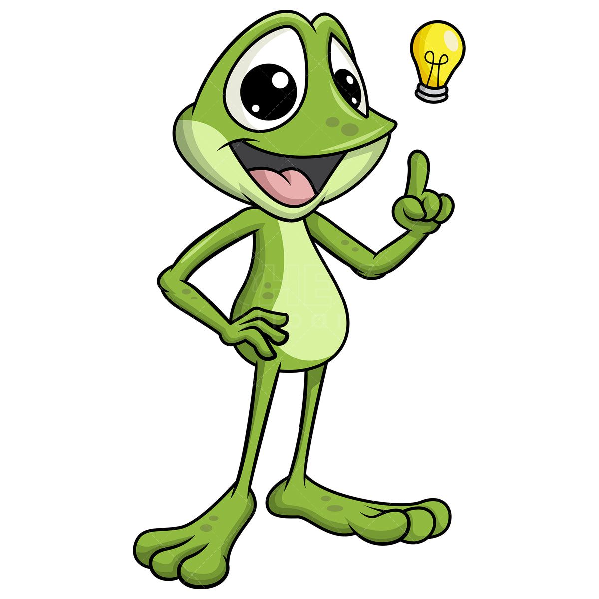 Royalty-free stock vector illustration of  a frog mascot having an idea.