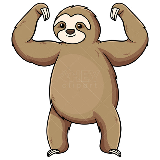 Royalty-free stock vector illustration of a sloth flexing muscles.