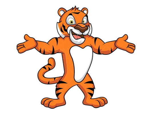 Royalty-free stock vector illustration of a tiger mascot with open arms.