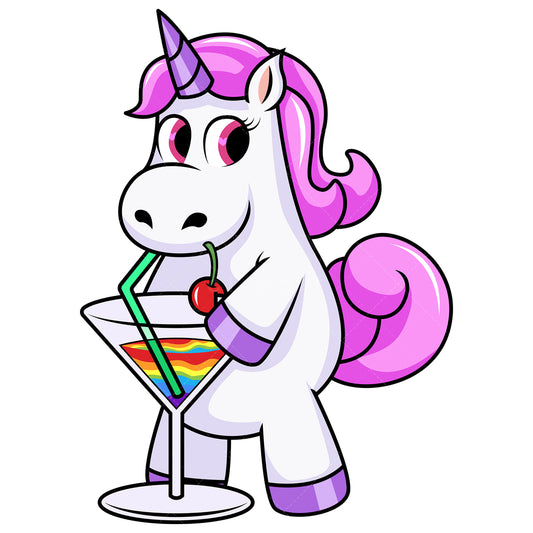 Royalty-free stock vector illustration of a unicorn having a drink.