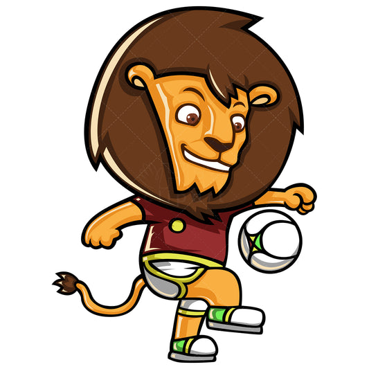 Royalty-free stock vector illustration of a lion soccer player playing football.