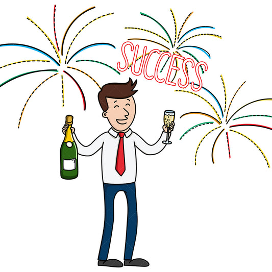 Royalty-free stock vector illustration of a successful businessman opening champagne.