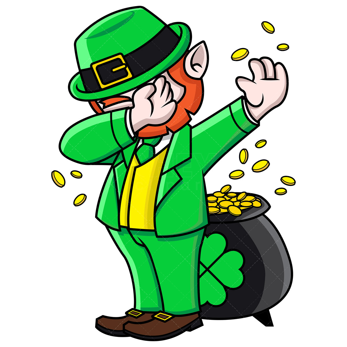 Royalty-free stock vector illustration of a dabbing leprechaun.