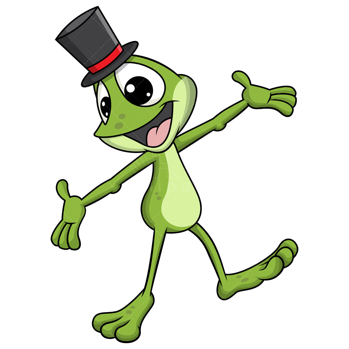 Royalty-free stock vector illustration of  a frog mascot dancing.