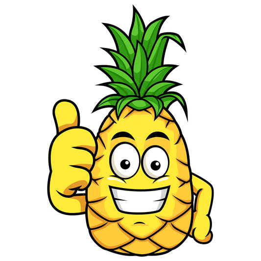 Royalty-free stock vector illustration of  a grinning pineapple thumbs up.