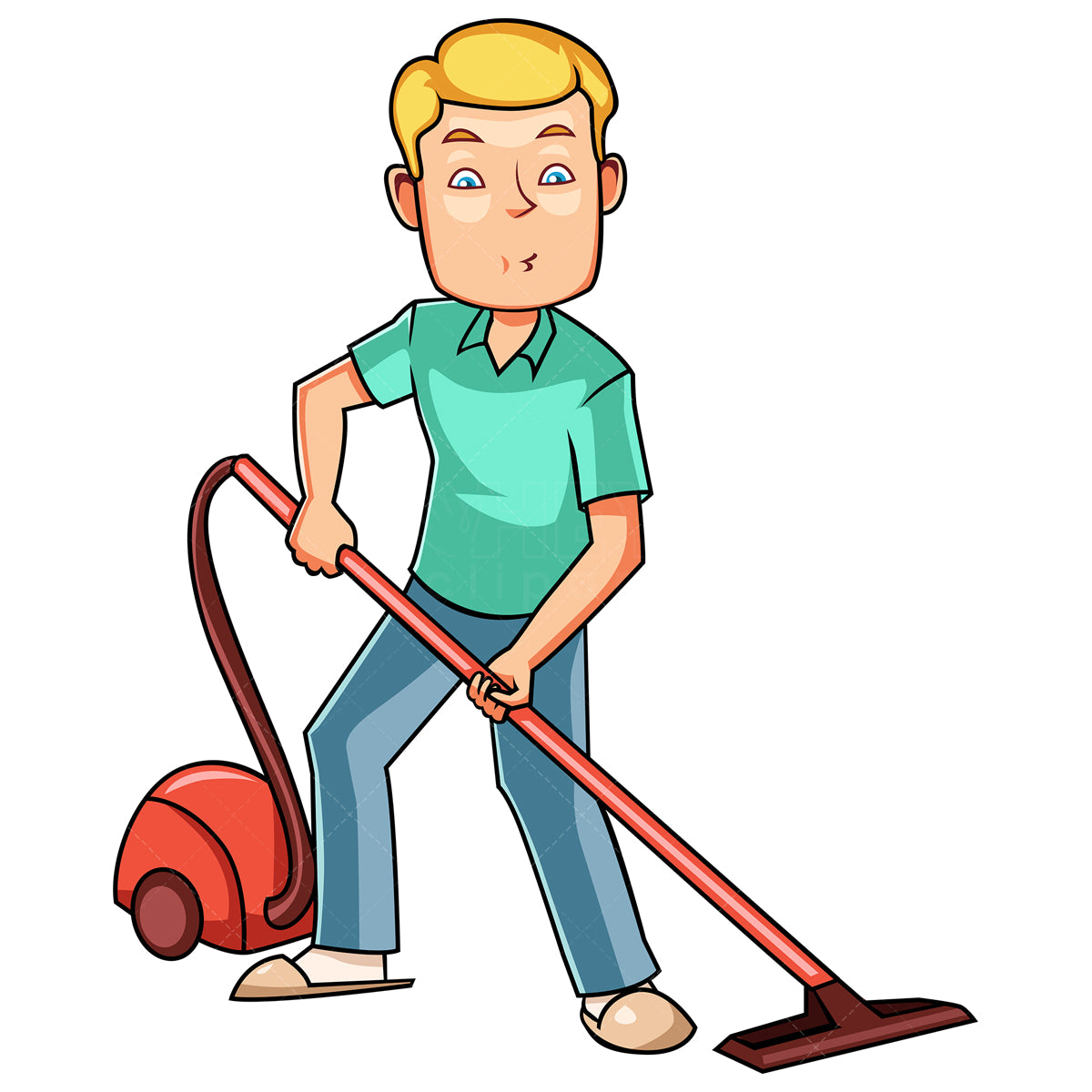 Royalty-free stock vector illustration of a man using vacuum.