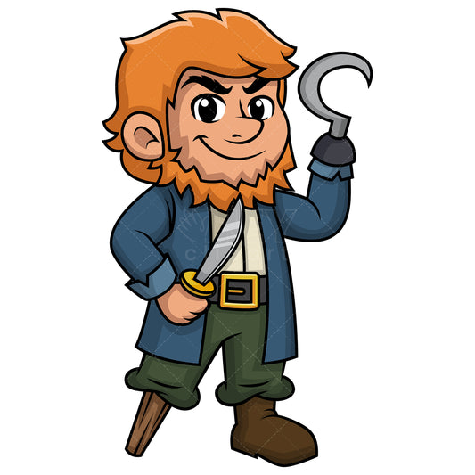 Royalty-free stock vector illustration of  a one legged pirate with sword and hook.