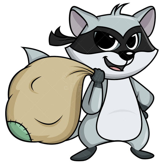 Royalty-free stock vector illustration of  a raccoon thief carrying loot.