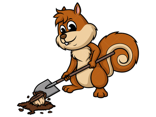 Royalty-free stock vector illustration of  a squirrel hiding nuts.