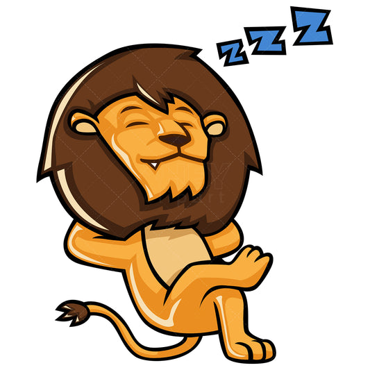 Royalty-free stock vector illustration of a lion sleeping while laying on its back.