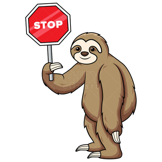 Royalty-free stock vector illustration of a sloth holding stop sign.