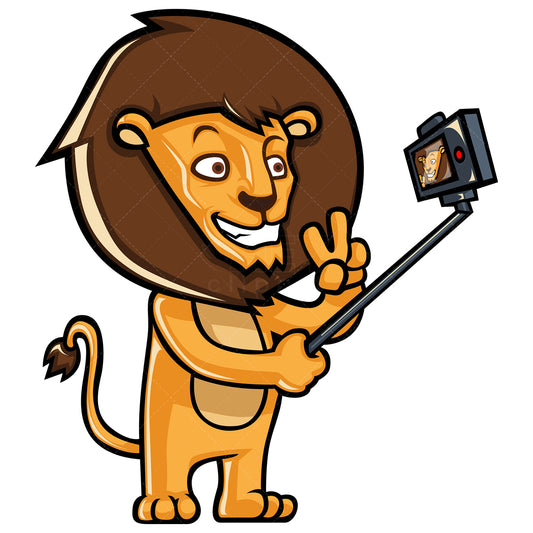 Royalty-free stock vector illustration of a lion taking a selfie.