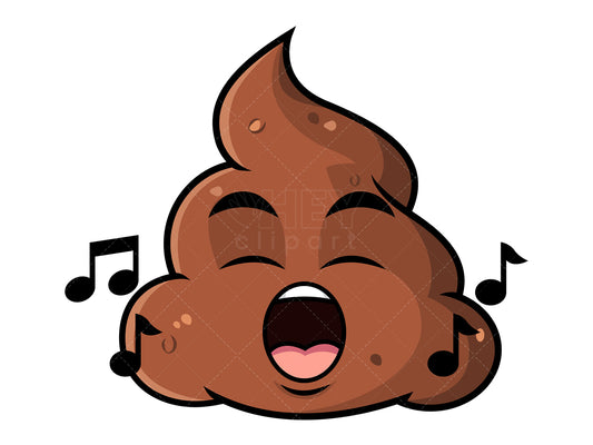 Royalty-free stock vector illustration of a singing poop emoji.