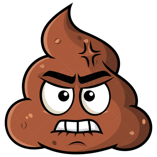 Royalty-free stock vector illustration of a angry poop emoji.