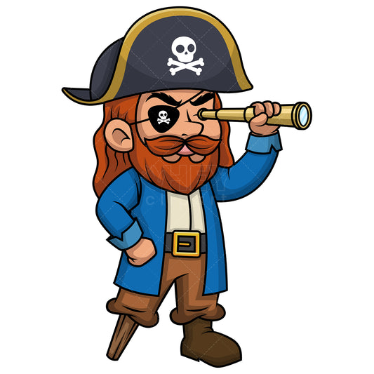 Royalty-free stock vector illustration of  a pirate using spyglass.