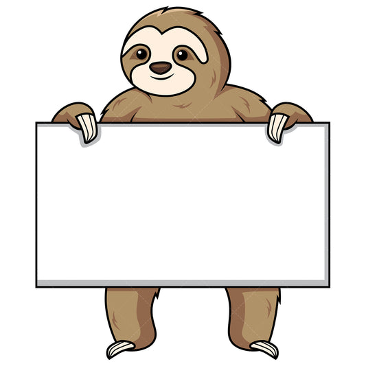 Royalty-free stock vector illustration of a sloth holding blank sign.